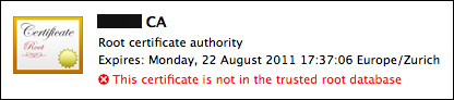 Certificate not in the root database