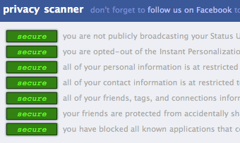 Facebook privacy settings scan