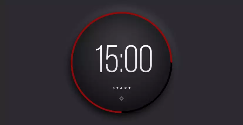 A timer with a red cricle around it and a start and settings button below