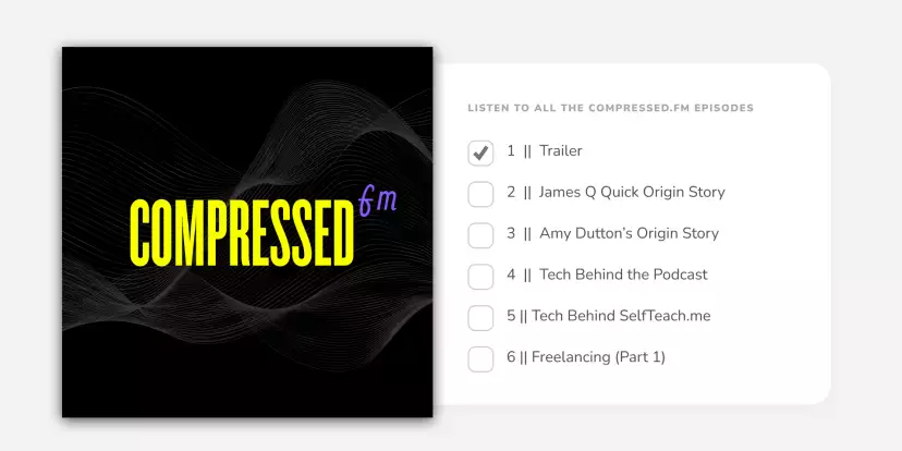 Podcast cover art to the left, and playlist to the right