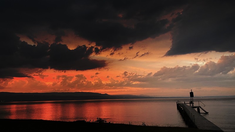 Red skies reflecting in the lake