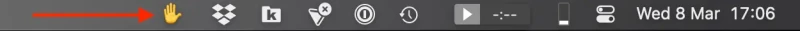 Screenshot of my menubar with the web proxy hand emoji to the far left