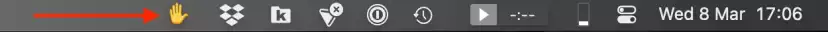 Screenshot of my menubar with the web proxy hand emoji to the far left