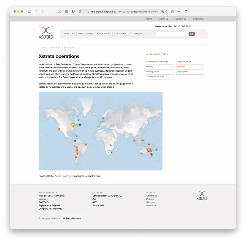 Screenshot of Xstrata's operation map