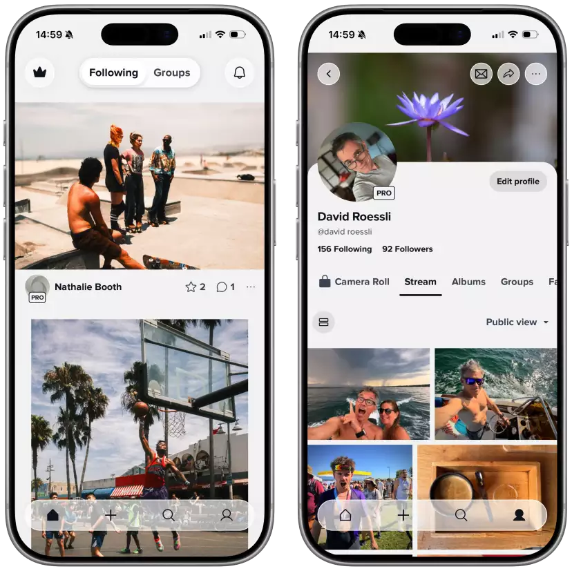 Two screenshots of the Landing screen and profile screens