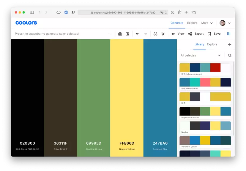 My working colours palettes