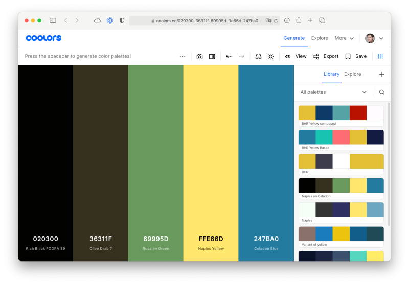 My working colours palettes