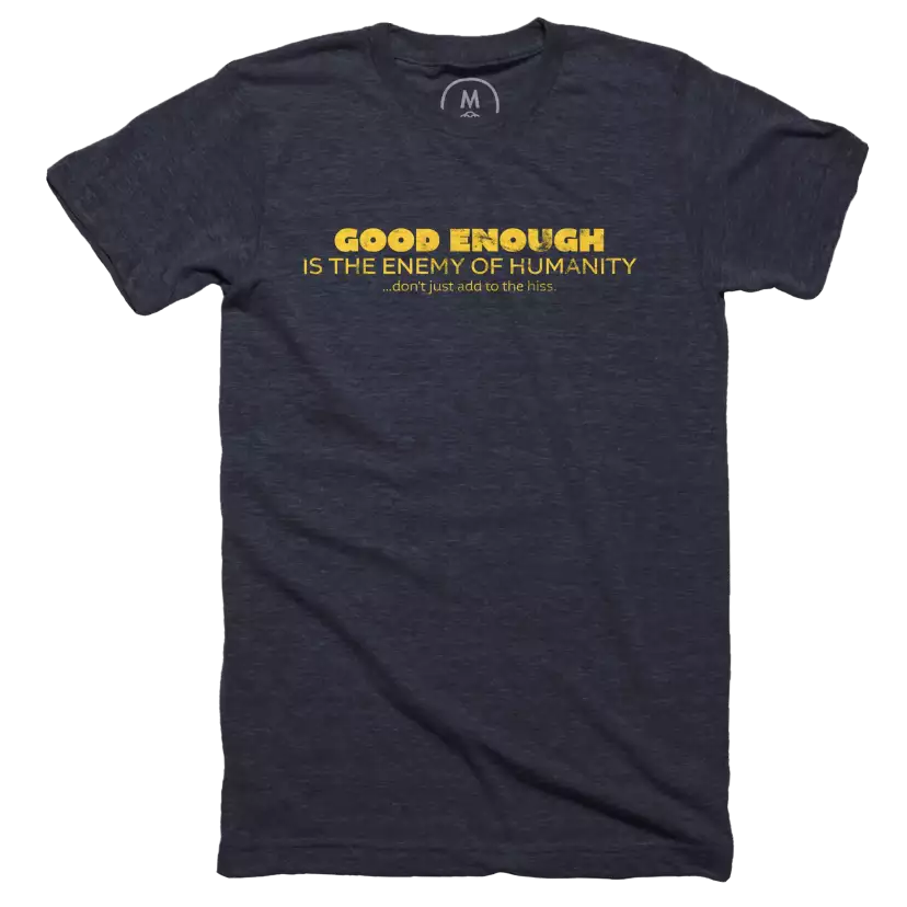 Black t-shirt with gold lettering