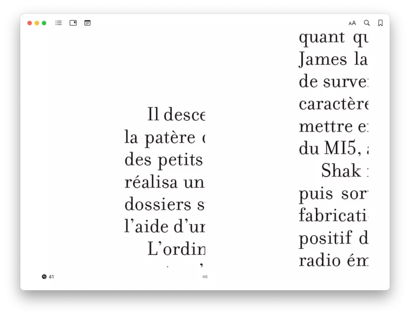 Screenshot of the broken epub in the Books app. Blocks of text are cut randomly
