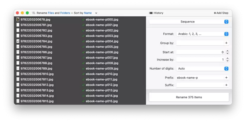 Screenshot of Name Mangler renaming all the images