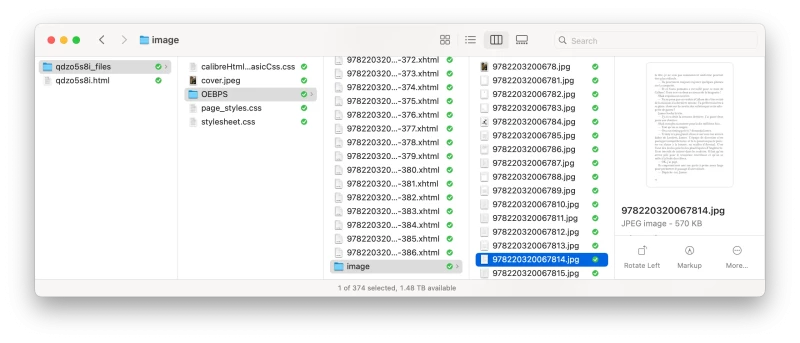Finder window in column view of the image files