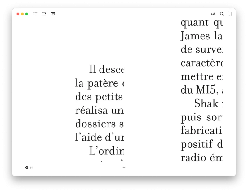 Screenshot of the broken epub in the Books app. Blocks of text are cut randomly