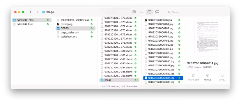 Finder window in column view of the image files