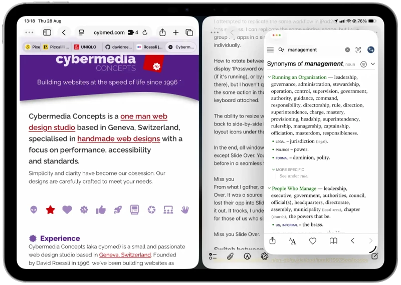 iPad screenshot of overlapping windows