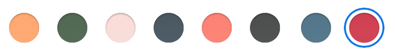 8 colour spots illustrating the range of available colours with the red one selected