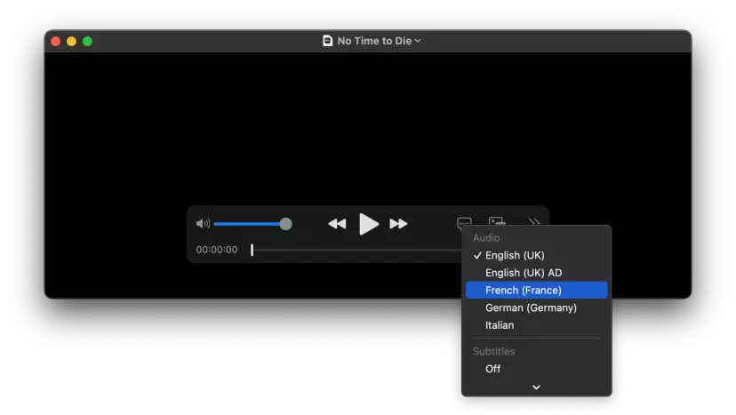 List of languages available in the downloaded movie. French is available.