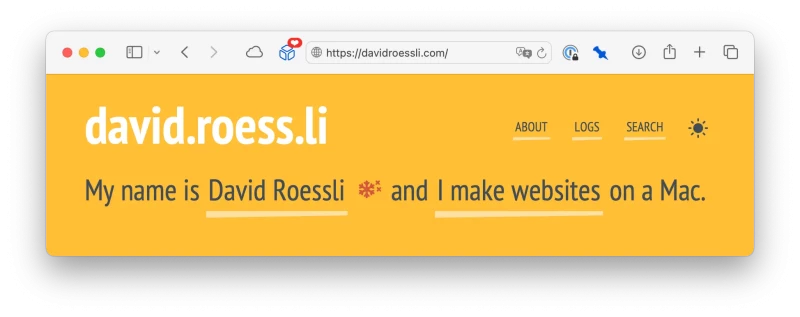 Screenshot of my website's header with the snowflake toggle in red