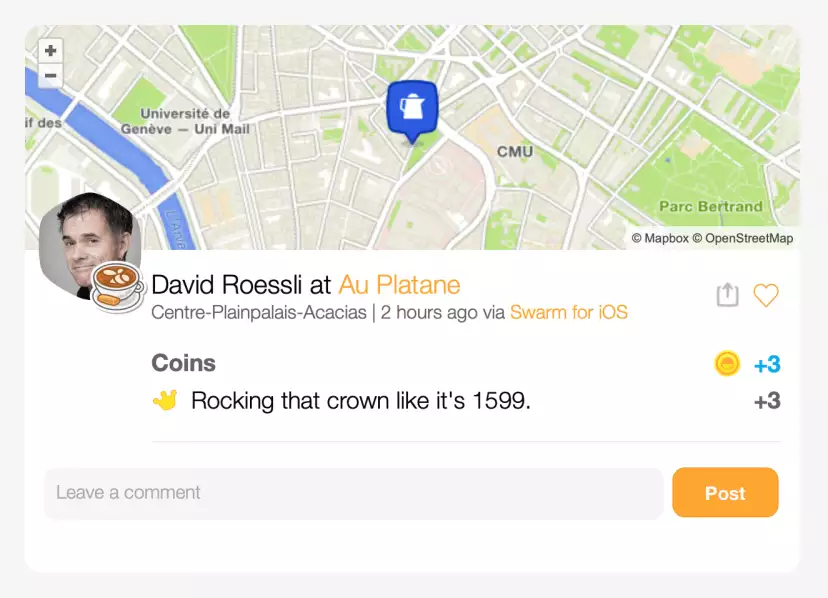 Swarm checkin at the Platane