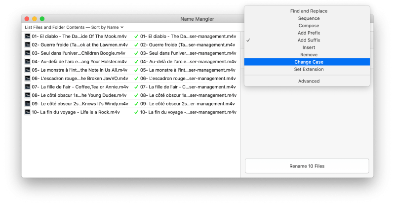 Main actions drop down menu