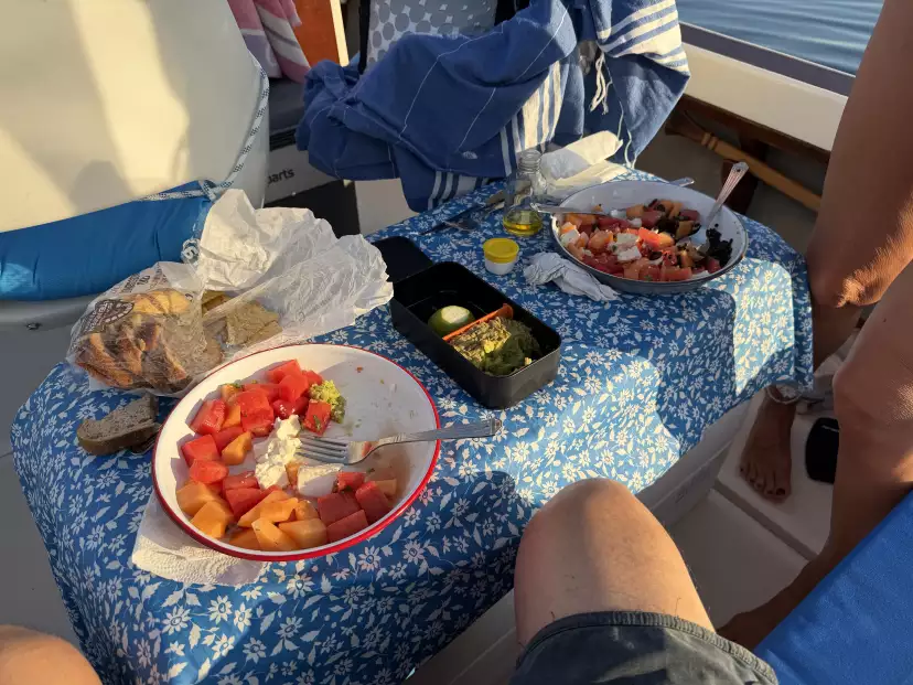 Watermelon, melon, feta and guacamole for dinner