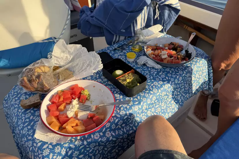 Watermelon, melon, feta and guacamole for dinner