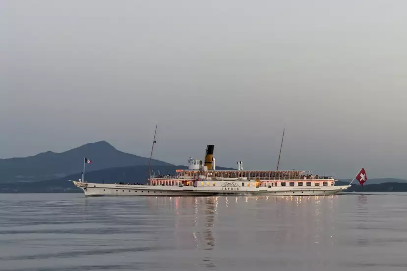 Savoie CGN boat all light up with it evening candles