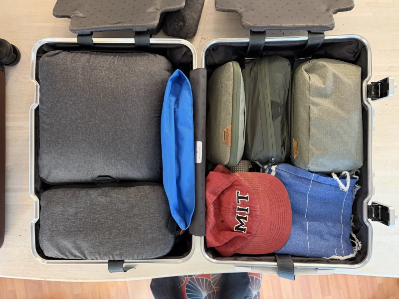 The Rimowa packed with my standard load viewed from the top