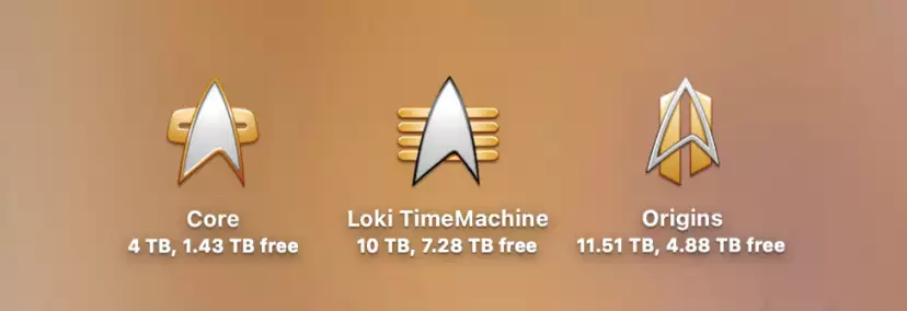 My current drive icons : internal storage, TimeMachine drive and Synology drive