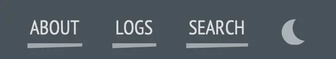 Screenshot of my dark mode navigation bar displaying the them toggle as a moon crescent