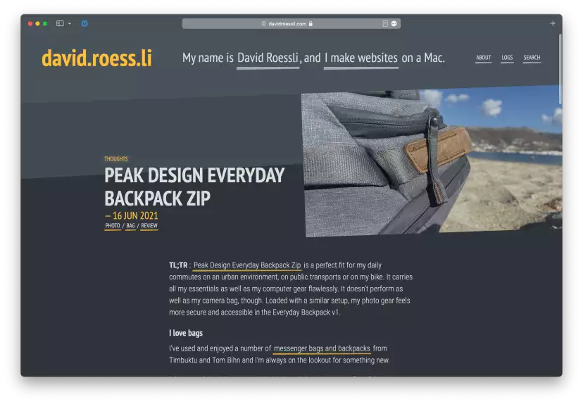 Screenshot of the homepage in dark colour scheme