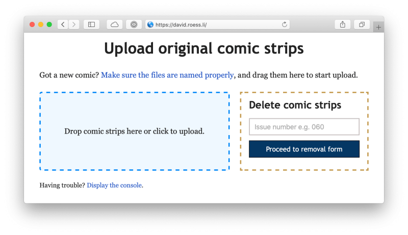 Screenshot of admin page