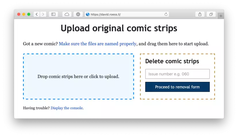 Screenshot of admin page