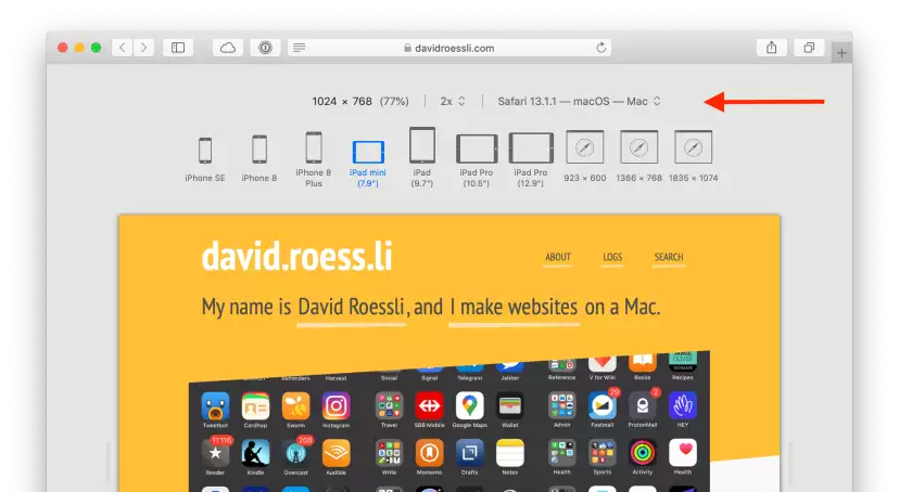Screenshot of website (no error) with Safari Mac user agent