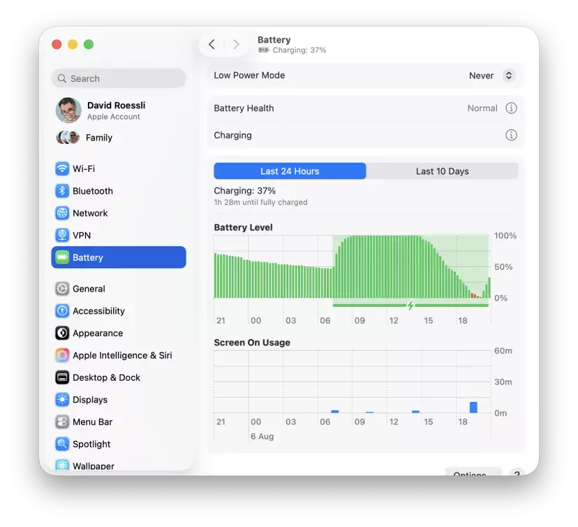 Battery system setting slowly turning red