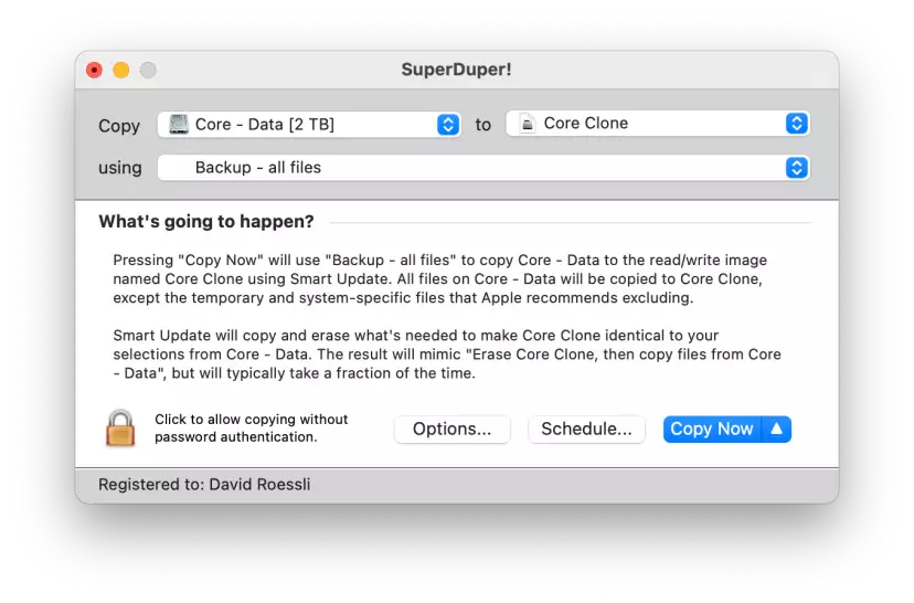 Screenshot of SuperDuper!'s main window