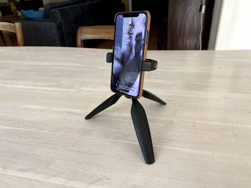 Manfrotto tripod with the Glif and Fabienne's iPhone