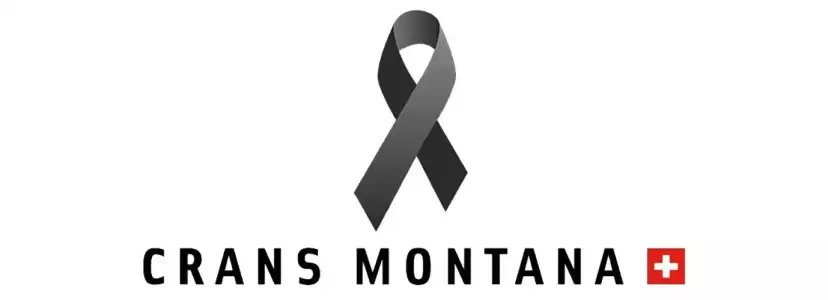 A black ribbon in respect of the victims and families of the Crans-Montana tragedy