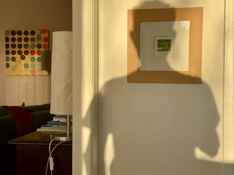 My morning shadow in the kitchen