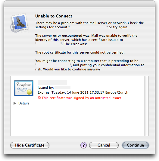 Screenshot of the certificate warning
