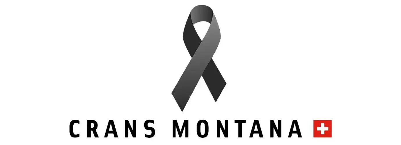 A black ribbon in respect of the victims and families of the Crans-Montana tragedy