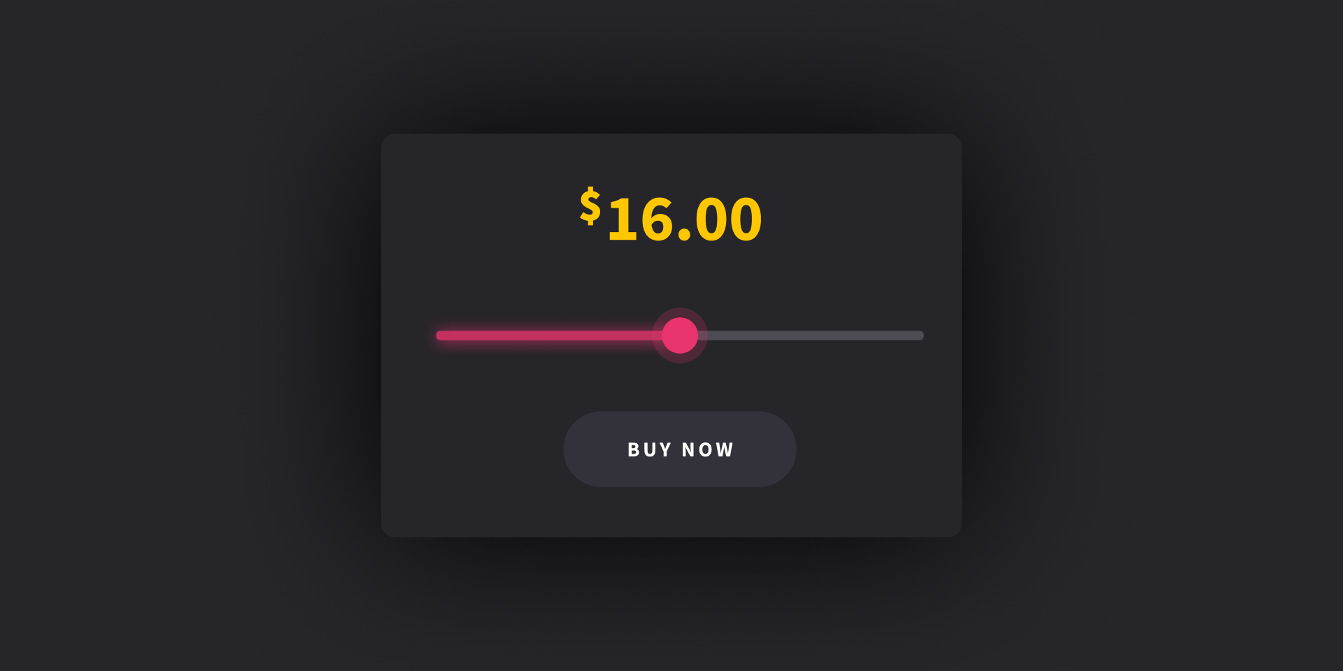 A pink slider with the price displayed above in golden numbers