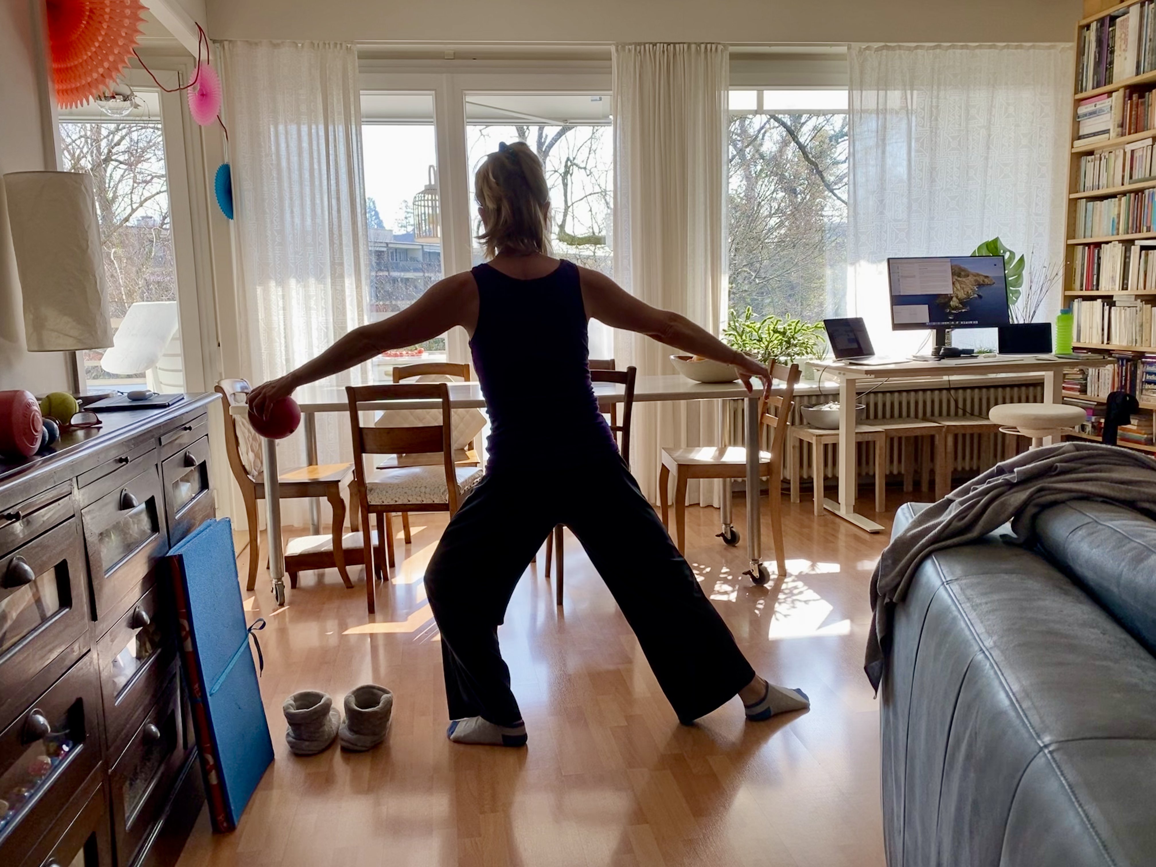 Fabienne practicing yoga
