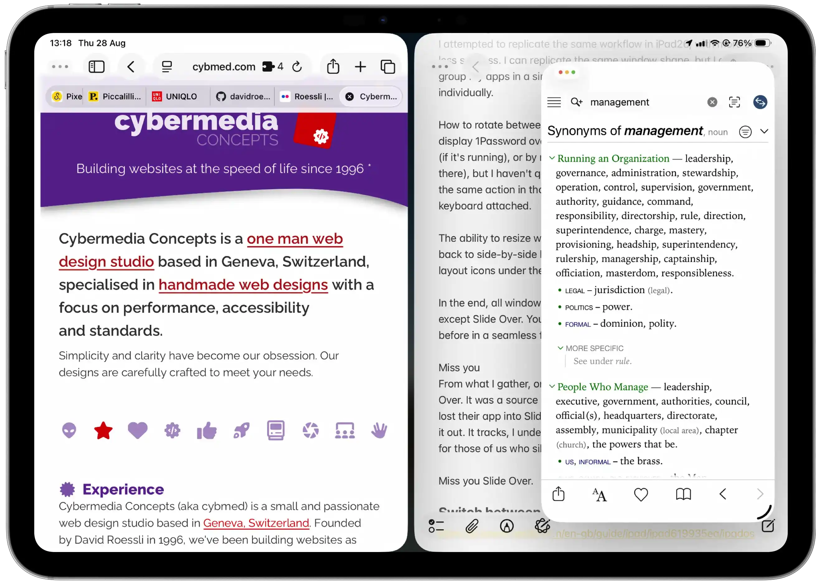 iPad screenshot of overlapping windows