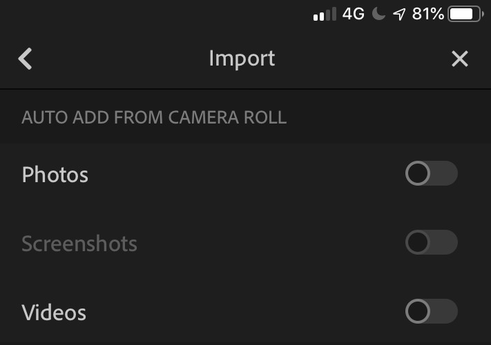 Lightroom import settings