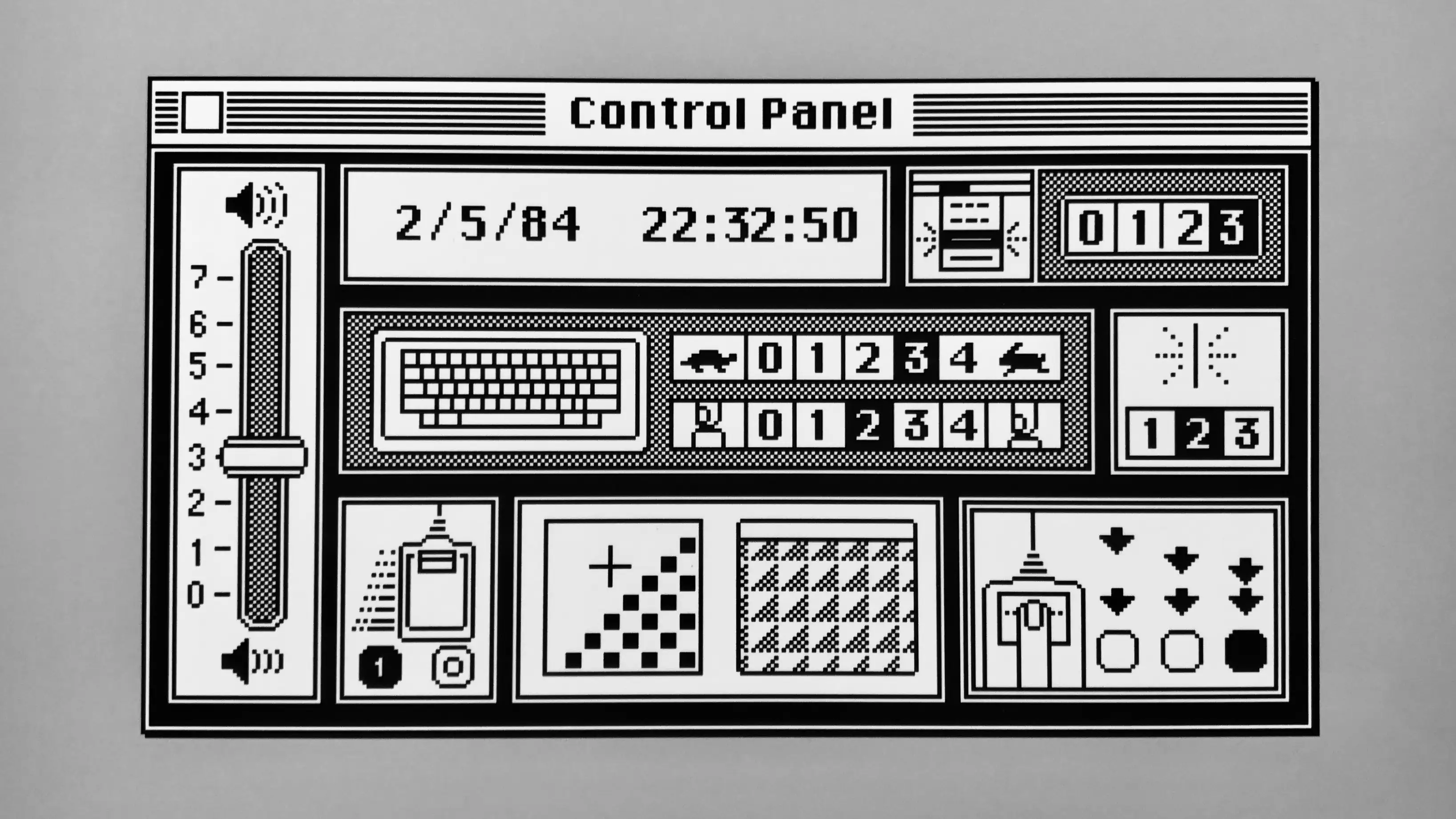 Susan Kare's original Macintosh control panel (1984)