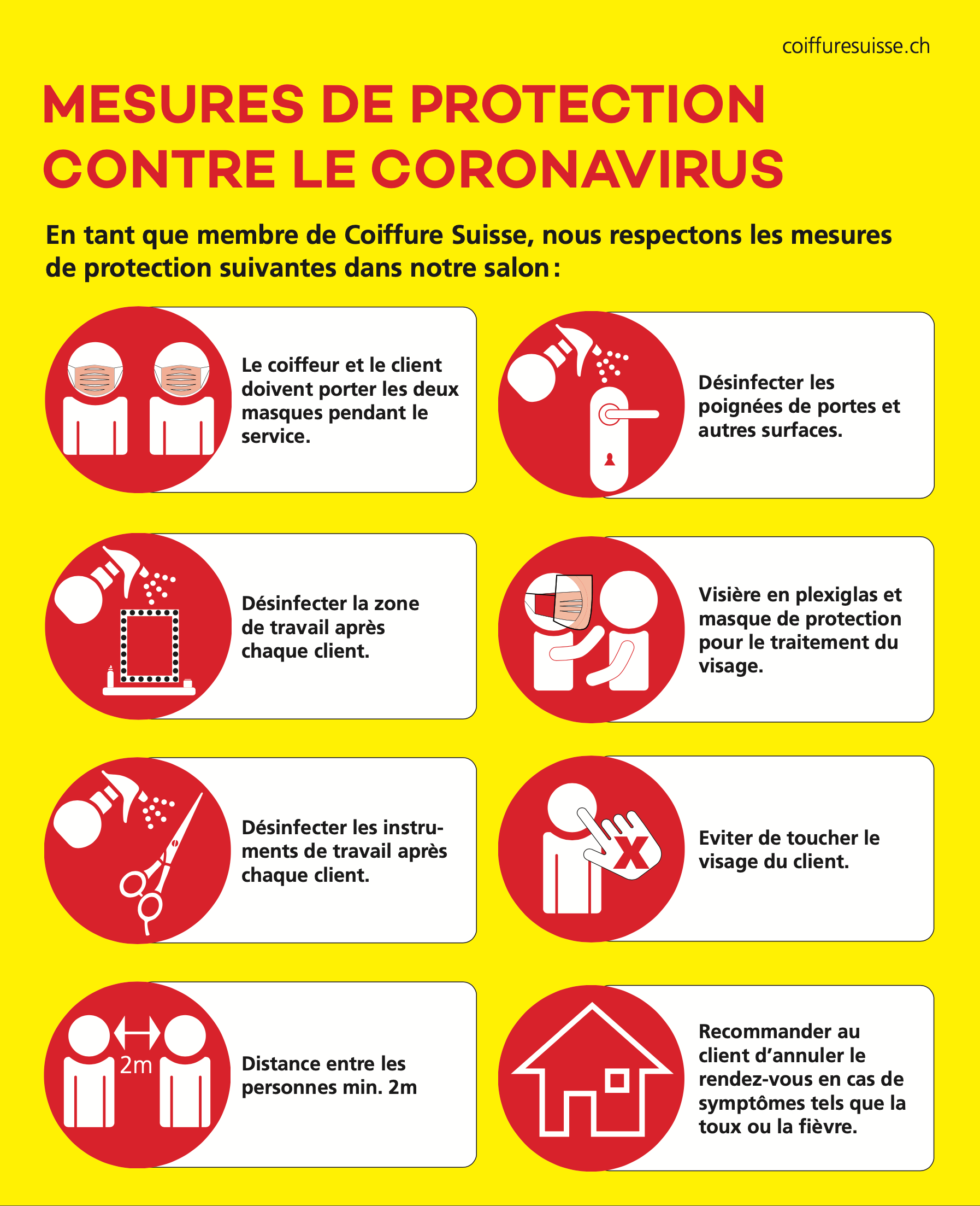 Mesures de protection contre le coronavirus