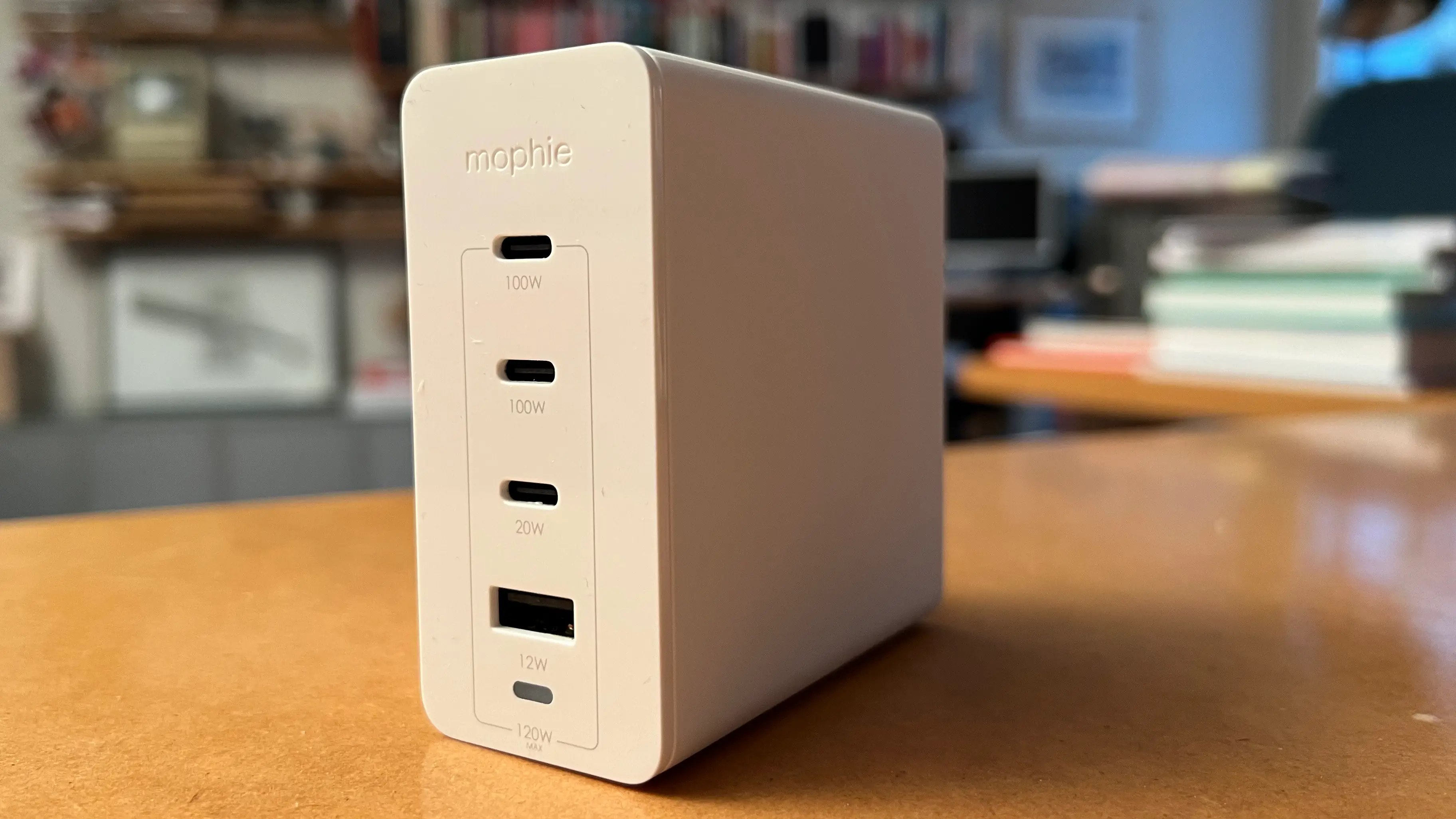 Close-up of the mophie speedport 120 4-port GaN wall charger