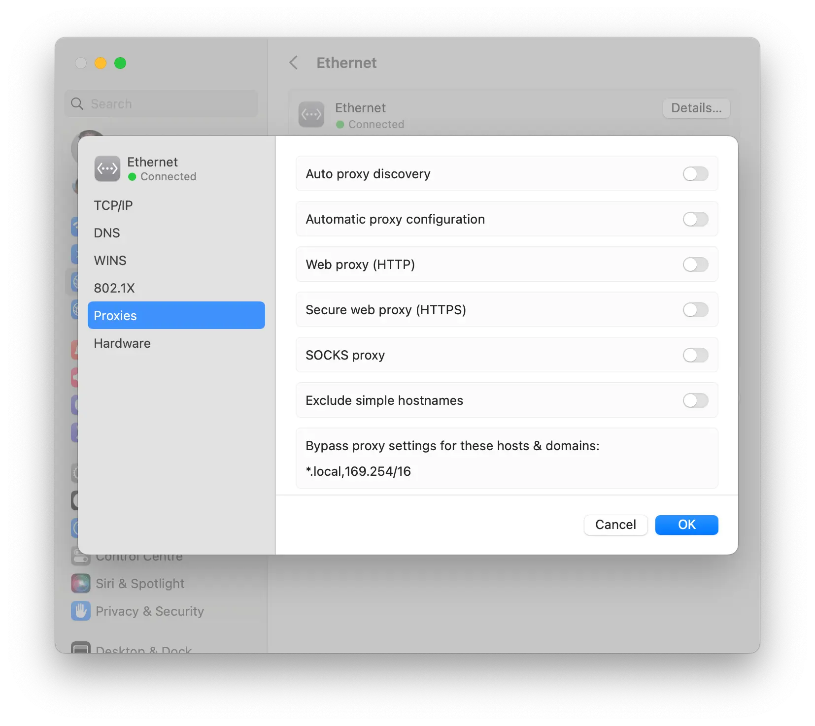 macos Ventura network proxies settings