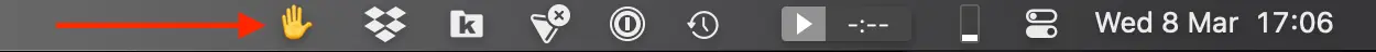 Screenshot of my menubar with the web proxy hand emoji to the far left