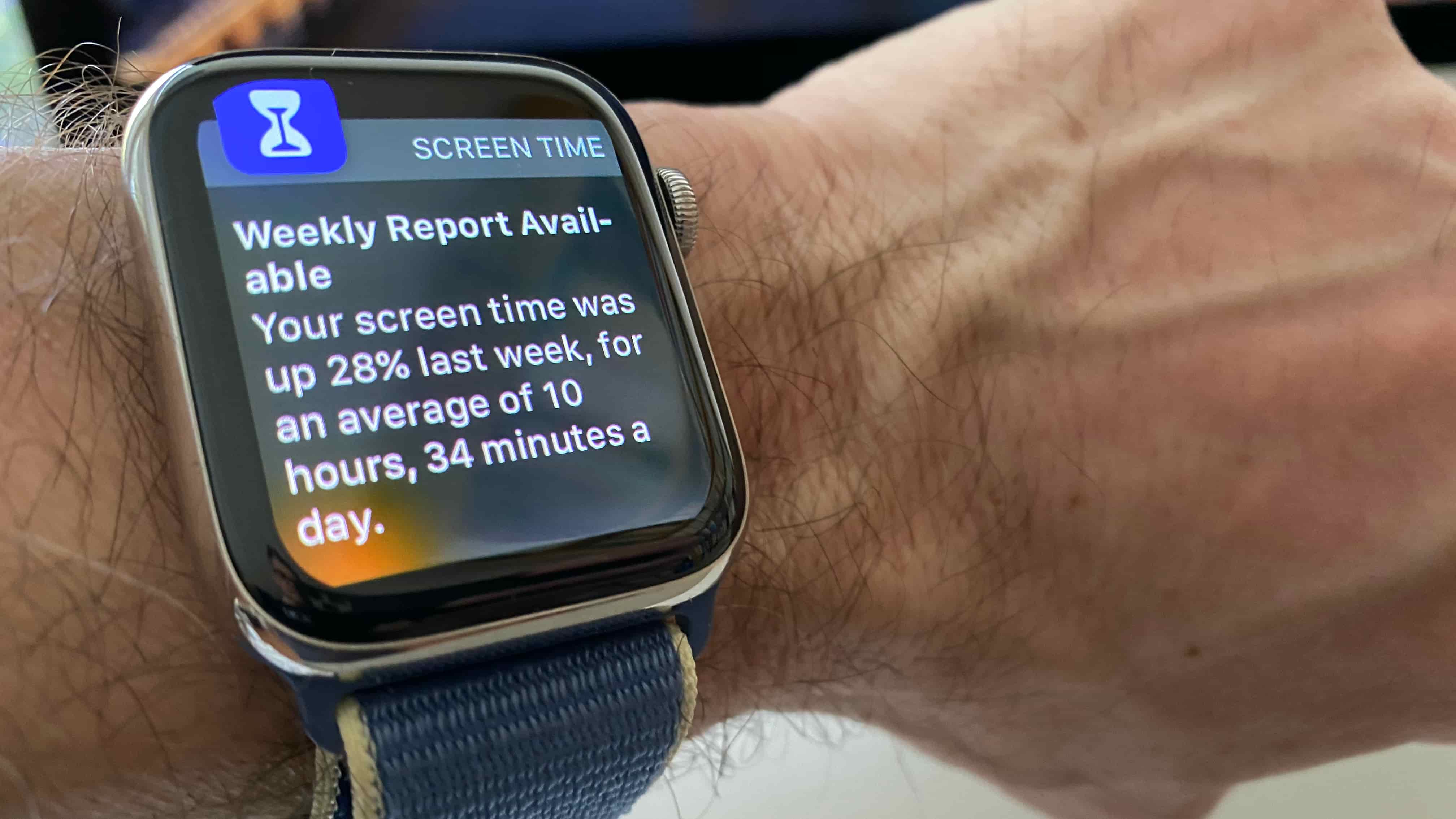 Apple Watch displaying the weekly Screen Time report